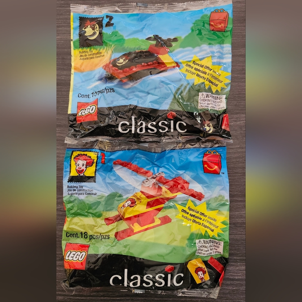 VTG LEGO McDonalds Happy Meal Toy Classic #2 Boat Dog‎ & #1 Ronald Helicopter